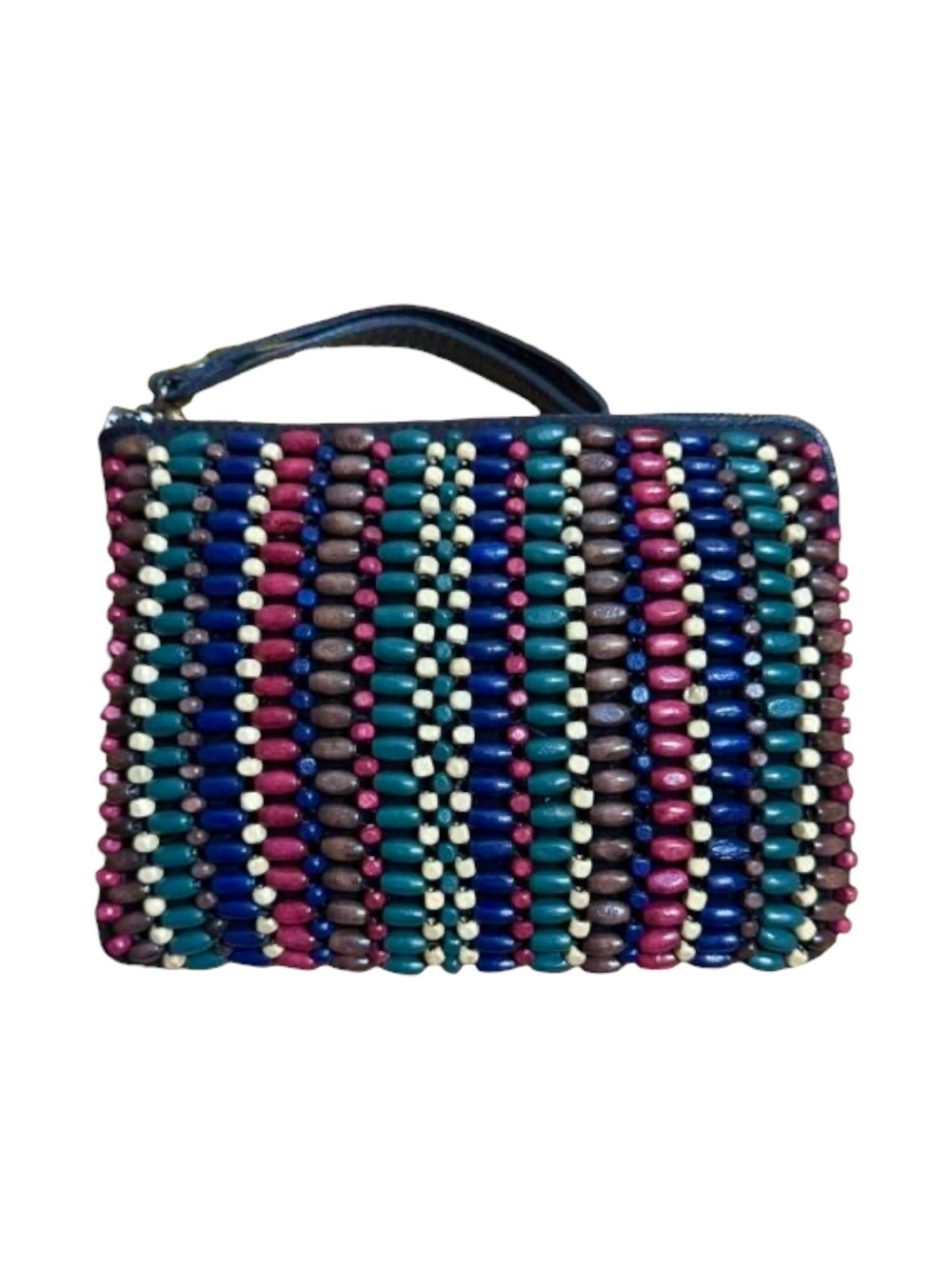 Patricia Nash Boho Multicolor Beaded Wood Cassini Leather Wristlet Festival